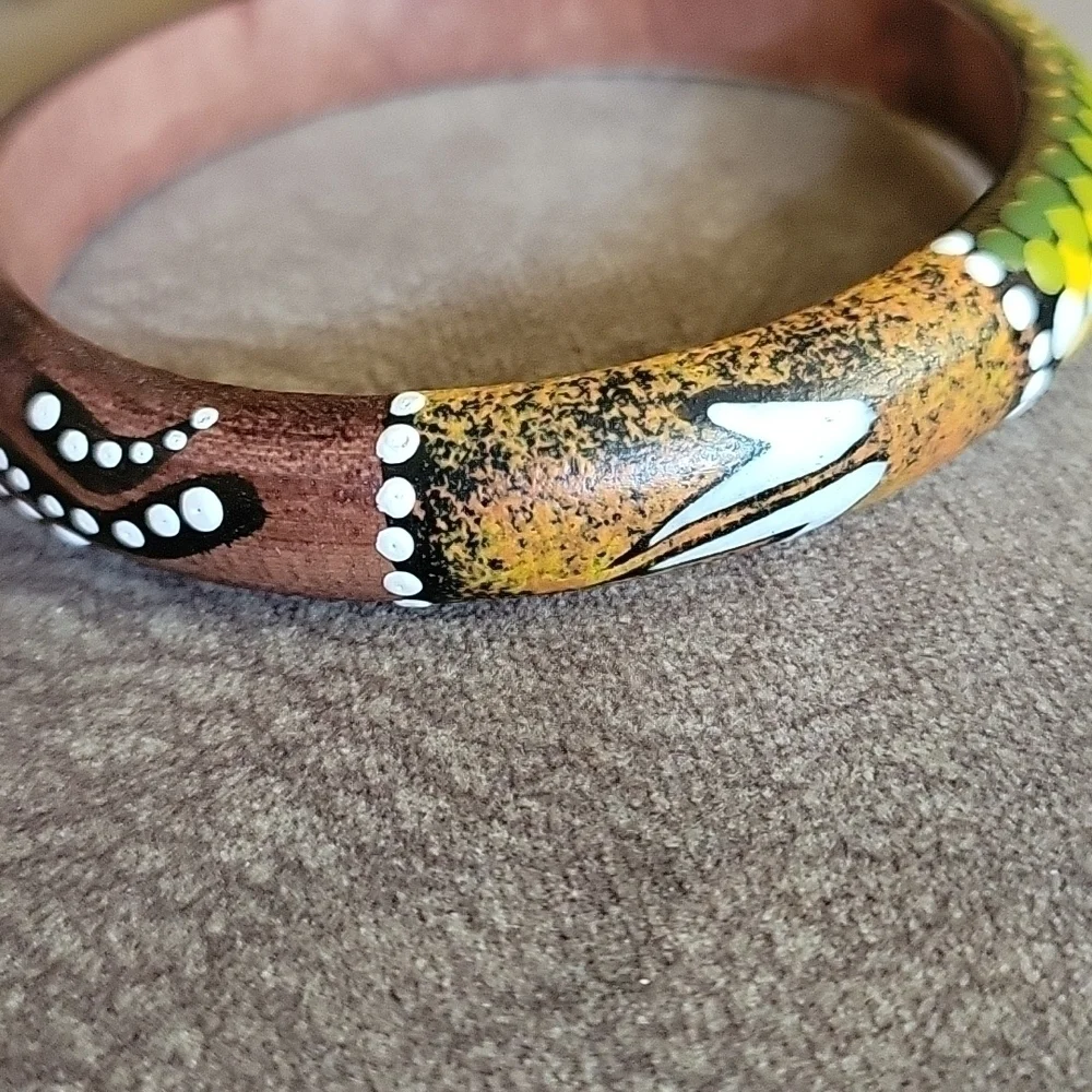 Handpainted Tribal Ethnic Painted Wood Bangle Bracelet